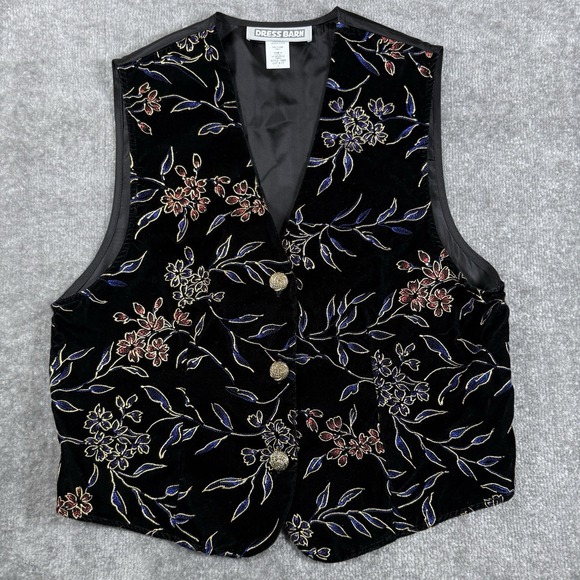 dressbarn Jackets & Blazers - Vintage Dressbarn Vest Women's Large Velour Floral Metal Buttons Tie Back